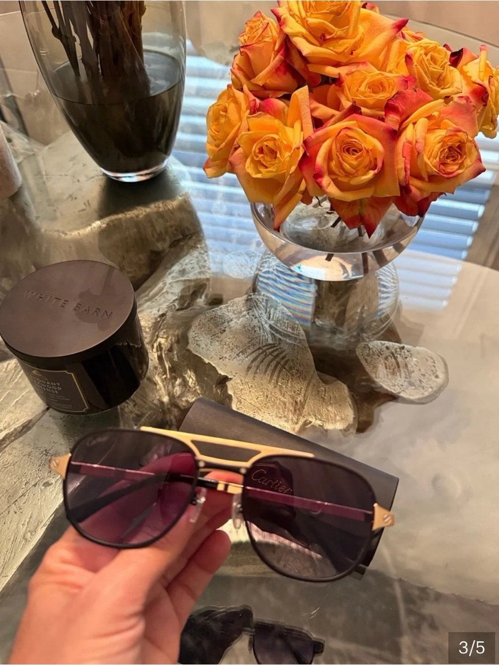 Cartier Men's Black and Gold Pilot Sunglasses with Brown Gradient Lenses